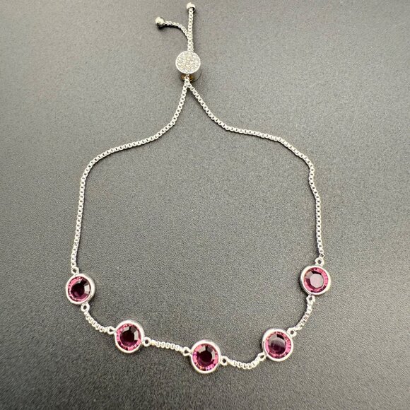 Silver-Tone Slider Bracelet With Purple Crystal Accents By IBB Jewelry - Picture 1 of 6